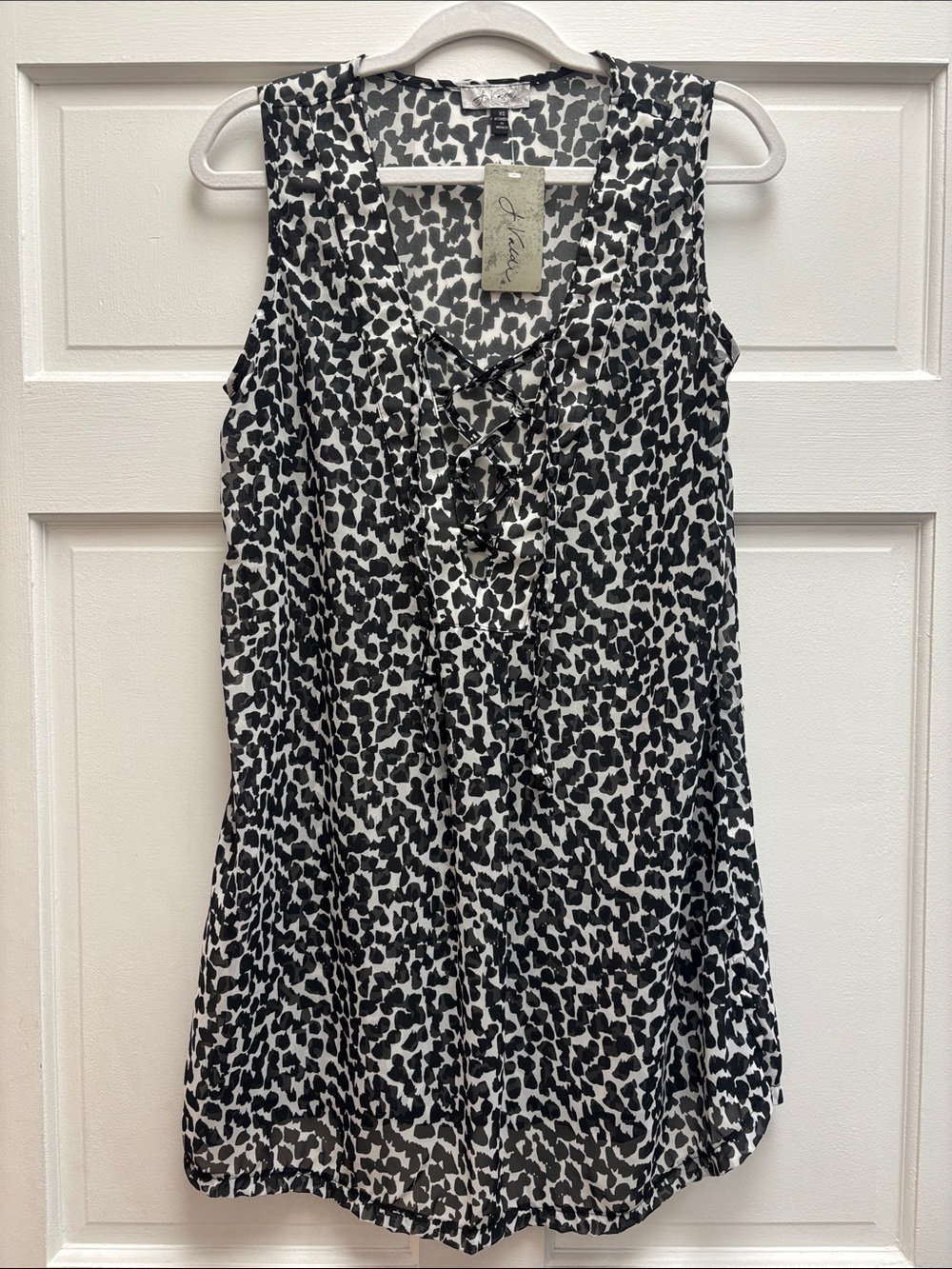 NEW J. Valdi Lace-Up Neck Sleeveless Sheer Swim Coverup 154022 Black White Print